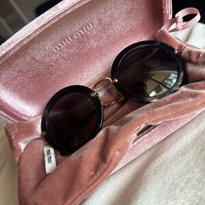 Miu Miu Black and Gold Round Sunglasses Core Collection